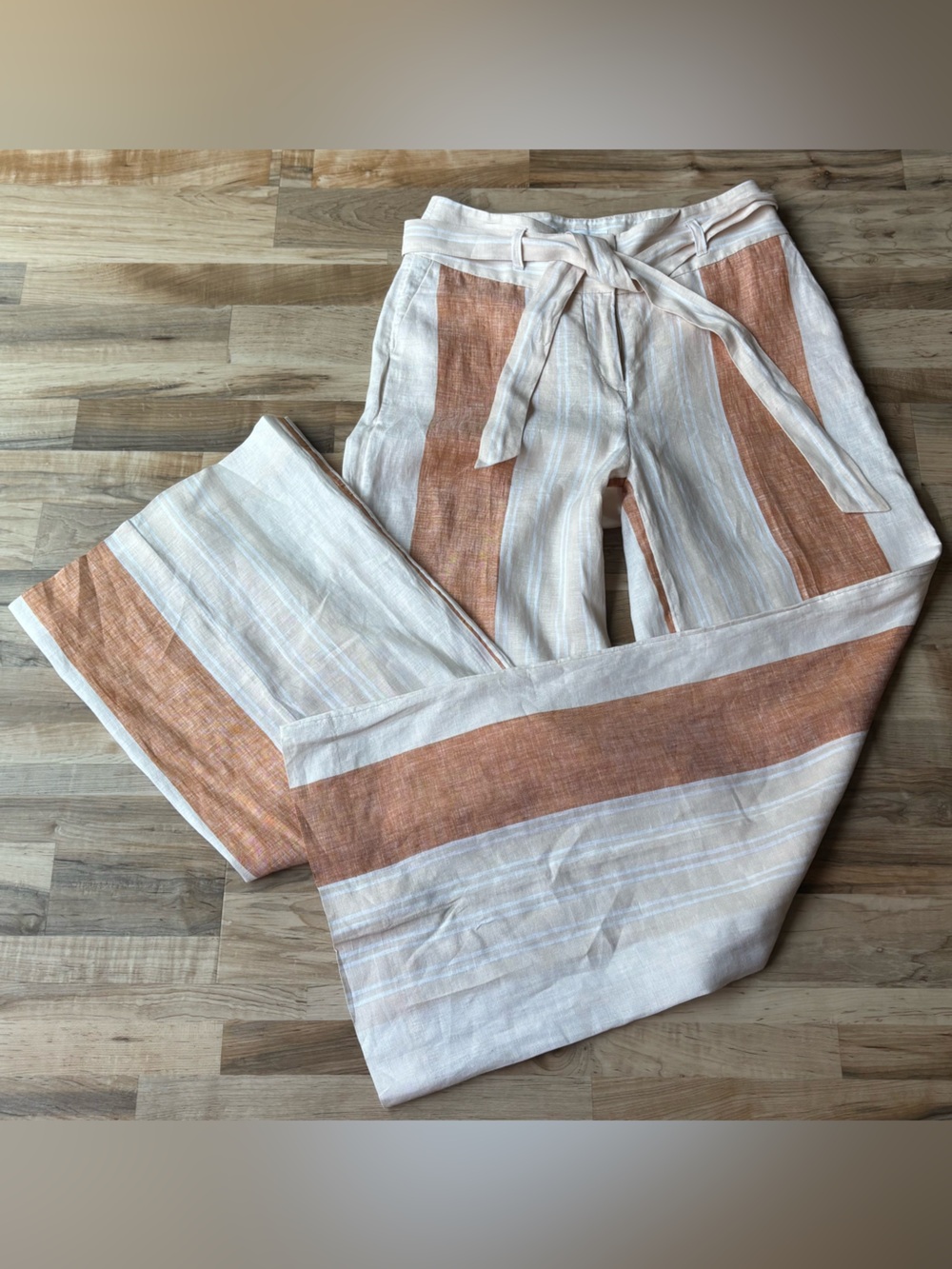 Ett:twa Anthropologie Striped Linen Wide Leg Pants Tie Waist Coastal Beachy sz 0 - Picture 2 of 13